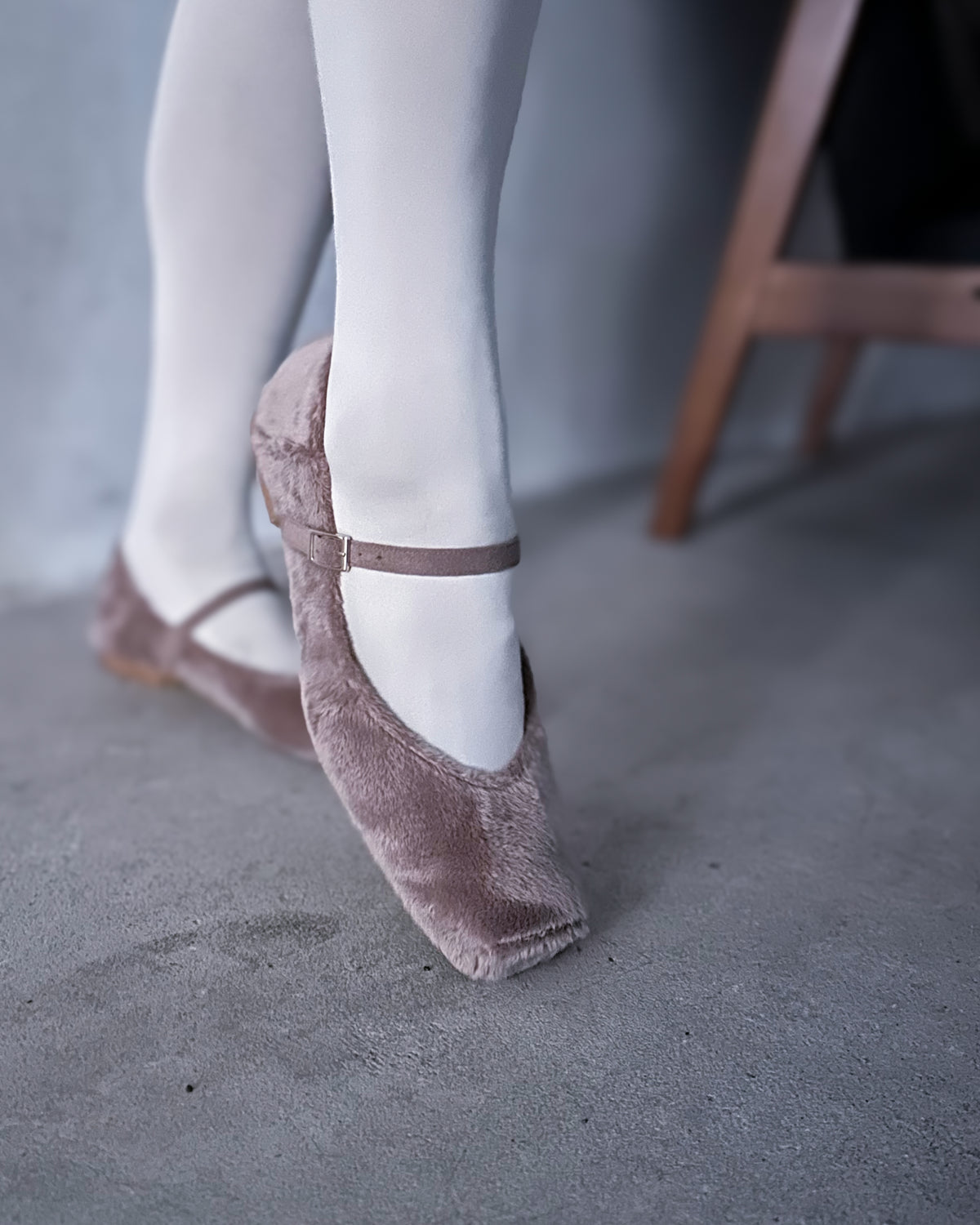 ファーフラットシューズ - シナモン