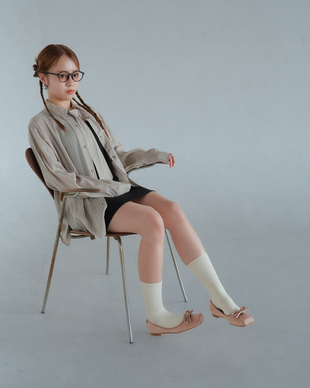 サテンバレエフラット-ブラウン