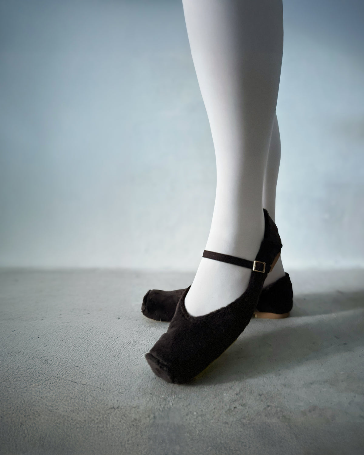 ファーフラットシューズ - チョコ