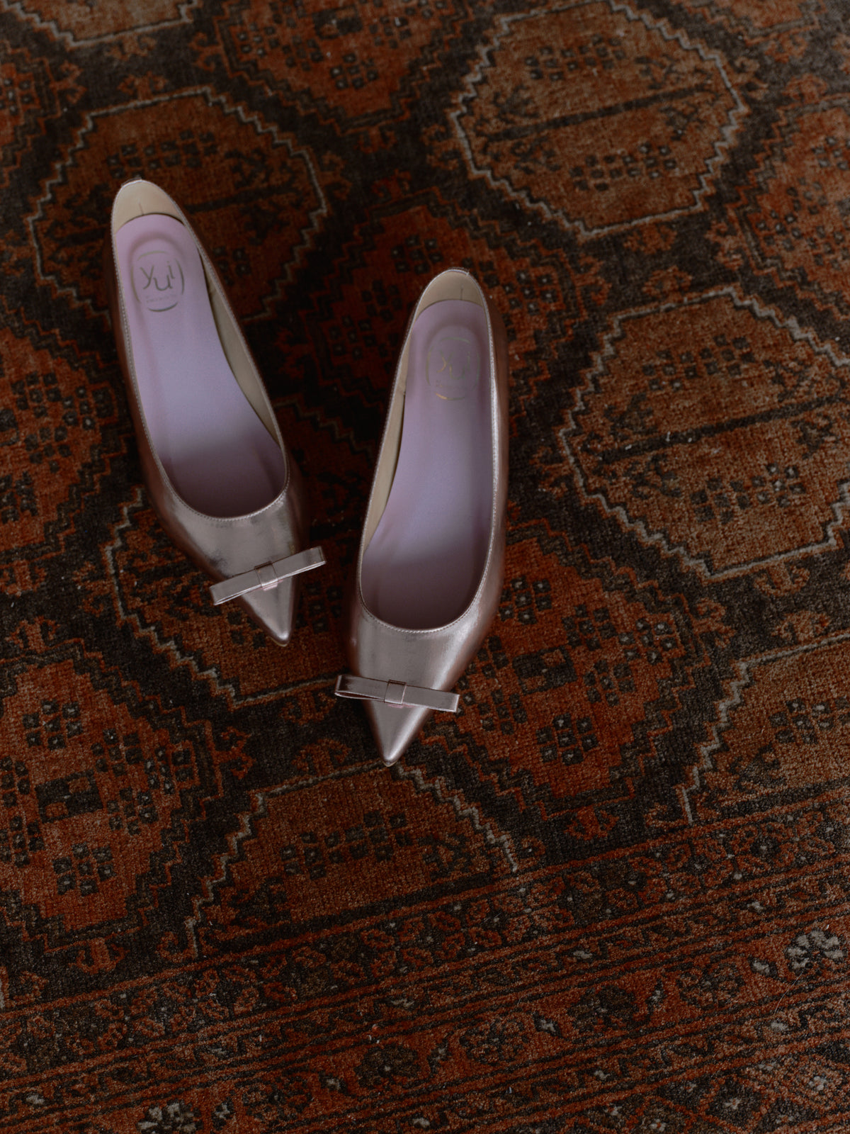 メタリックリボンポインテッドパンプス-ピンク