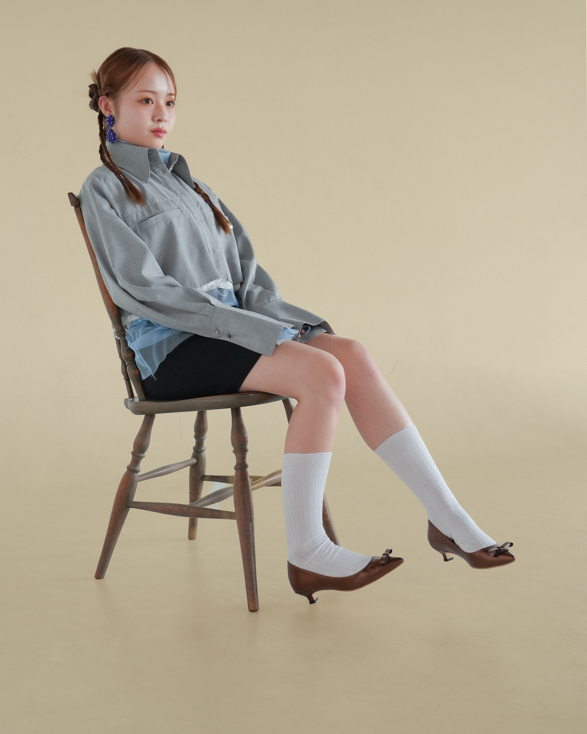 メタリックリボンポインテッドパンプス-ブロンズ