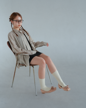 サテンバレエフラット-ブラウン