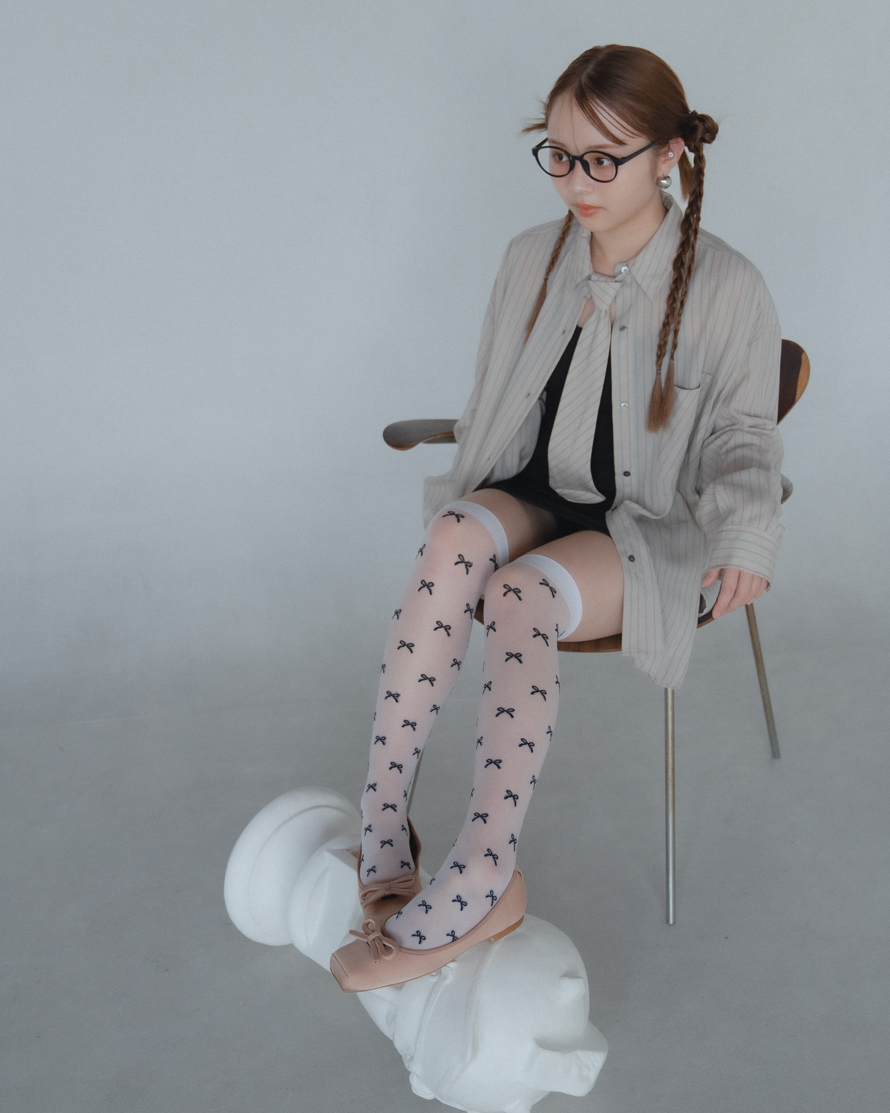 サテンバレエフラット-ブラウン