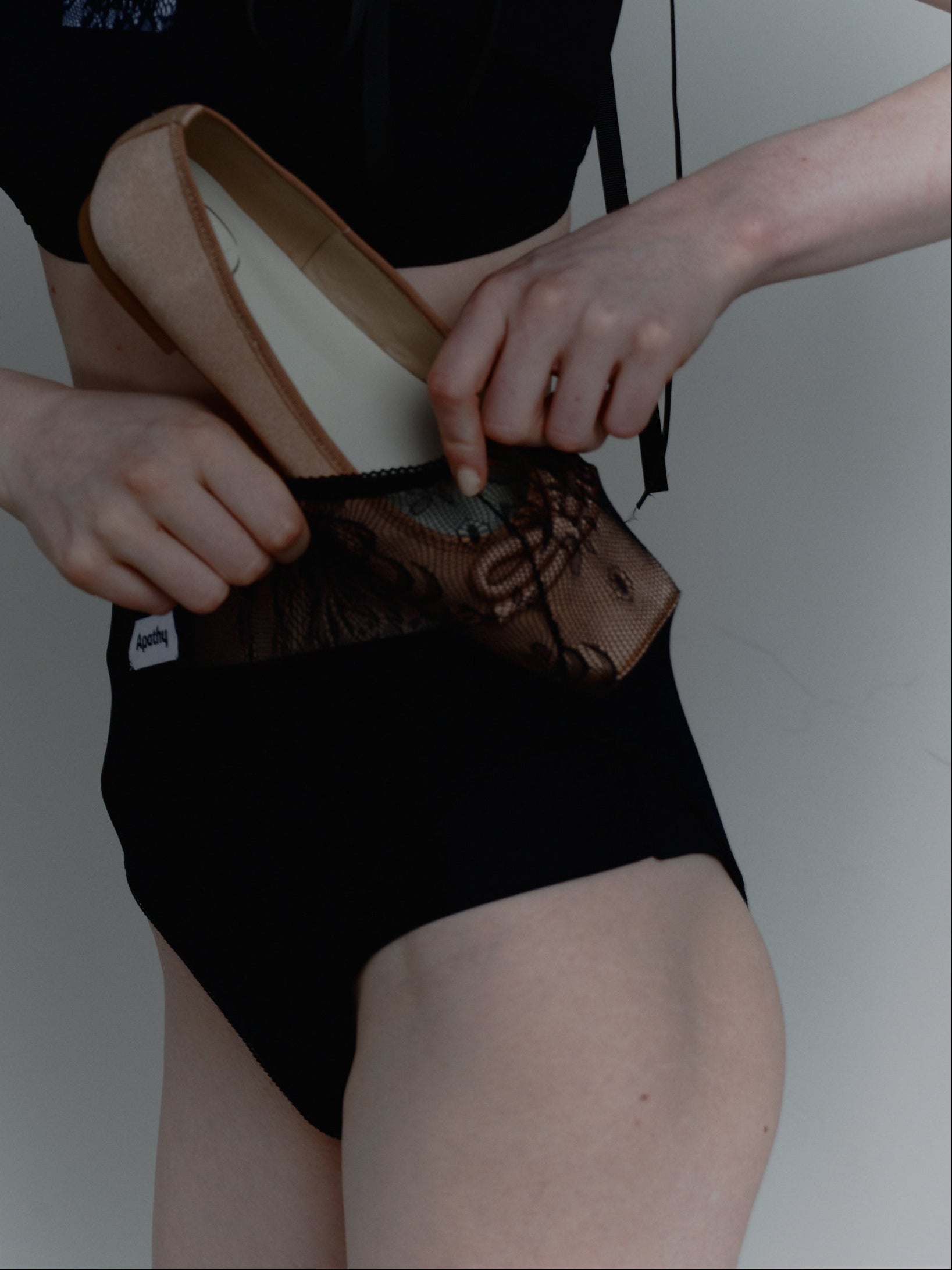 サテンバレエフラット-ブラウン