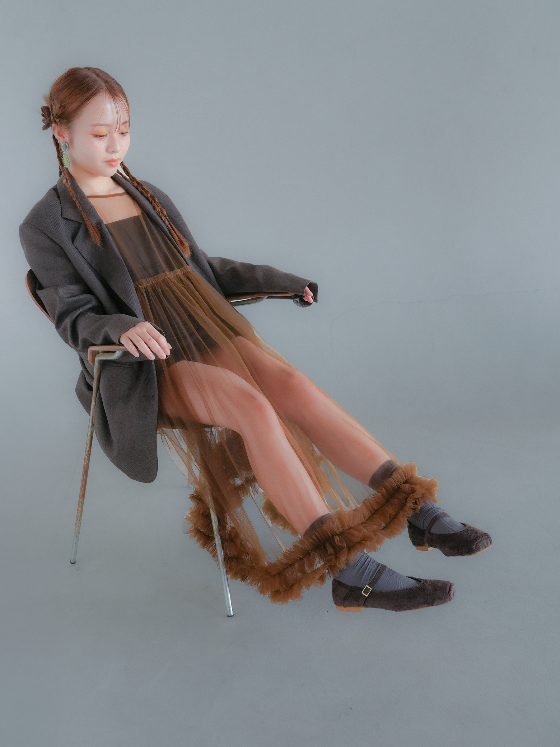 ファーフラットシューズ - チョコ