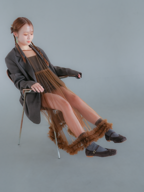 ファーフラットシューズ - チョコ