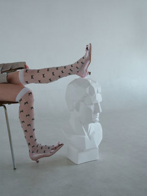 メタリックリボンポインテッドパンプス-ピンク